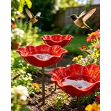3 Stück Gartenstecker Metall Blumenform, Handgefertigte Vogeltränke Futterstation Vögel Bienentränke Insektentränke, Vogelfutterstation als dekorative Gartendeko for Draußen