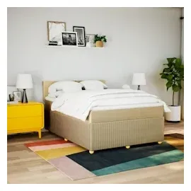 vidaXL Boxspringbett mit Matratze Creme 140x190 cm Stoff