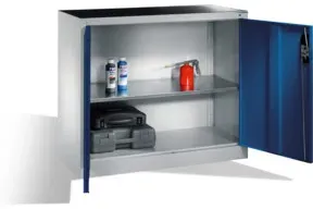 C+P Werkzeug-Beistellschrank mit Drehtüren, innen 1 Boden, H1000xB1200xT400mm Front Enzianblau Korpus Lichtgrau