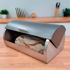 Briebe Set aus Brotkasten +3 Küchenvorratsdosen aus Robustem Edelstahl Modernes Design, Grau/Inox