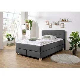 Home Affaire Boxspringbett HOME AFFAIRE "Fargo", grau (anthrazit), B:153cm L:227cm, Struktur fein (100% Polyester);Samtstoff (100% Polyester), Komplettbetten, Boxspringbett, in Überlänge 220 cm, mit Topper, 3 Ausführungen, 4, Breiten