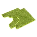 WohnDirect Badematten Set 2 teilig - Grün 45 x 45 cm MIT WC-Ausschnitt - rutschfest & Waschbar - Badvorleger, Badezimmerteppich, WC Vorleger