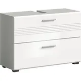 WELLTIME Waschbeckenunterschrank WELLTIME "Calcio, Breite 80 cm, 2 Schubkästen, davon einer geteilt", grau (hellgrau, weiß hochglanz), B:80cm H:56cm T:32cm, FSC-zertifizierter Holzwerkstoff, Schränke, Waschbeckenunterschrank, MDF Front, Badschrank, Bad-Möbel,