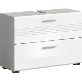 WELLTIME Waschbeckenunterschrank WELLTIME "Calcio, Breite 80 cm, 2 Schubkästen, davon einer geteilt", grau (hellgrau, weiß hochglanz), B:80cm H:56cm T:32cm, FSC-zertifizierter Holzwerkstoff, Schränke, Waschbeckenunterschrank, MDF Front, Badschrank, Bad-Möbel,