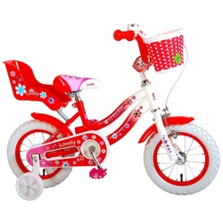 LeNoSa Kinderfahrrad Mädchen Fahrrad 12 Zoll – Rot Weiß / Puppensitz & Fahrradkorb rot