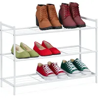 Relaxdays Schuhregal Metall, mit 3 Ablagen, Schuhaufbewahrung für 9
