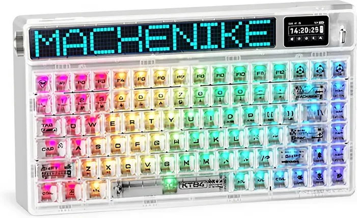 Machenike KT84-B84W: Intelligenter Bildschirm, Drei-Modus, weißer Gateron Gelb-Schalter