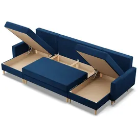 mebligo Ecksofa mit Schlaffunktion, Wendekissen, Bonell, Sofa U-form BLANK Blau, 294x140cm - Blau