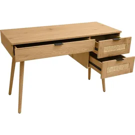 miliboo Schreibtisch in heller Holzoptik, mit Rattan und schwarzem Metall, 3 Schubladen L120 cm MANILLE