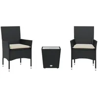 vidaXL 3-tlg. Bistro-Set mit Kissen Schwarz Poly Rattan und Glas