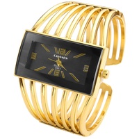 JSDDE Uhren, Elegant Damen Golden Draht Rechteck Spangenuhr Armreif Manschette Analog Uhr Quarzuhr Kleideruhr für Frauen