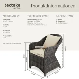 Tectake tectake® 2er Set Aluminium Rattansessel wetterfest und UV-beständig, pflegeleicht, kein Aufbau