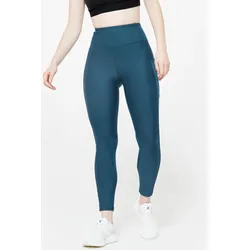 Sportleggings Damen Handytasche hoher Bund - blau XS