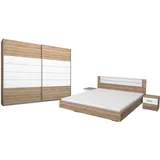 Rauch Möbel Barcelona Schlafzimmer, komplett, bestehend aus 1 Bett 160x200cm, 1 Nachttisch-Paar 50x38x37cm, 1 Schwebetürenschrank 226x210x62cm, Farbe Eiche Sanremo Hell mit Absetzung in Weiß