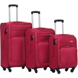 BEIBYE 4 Rollen Reisekoffer 3tlg.Stoffkoffer Handgepäck Kindergepäck Gepäck Koffer Trolley Set-XL-L-M (Weinrot, Set)