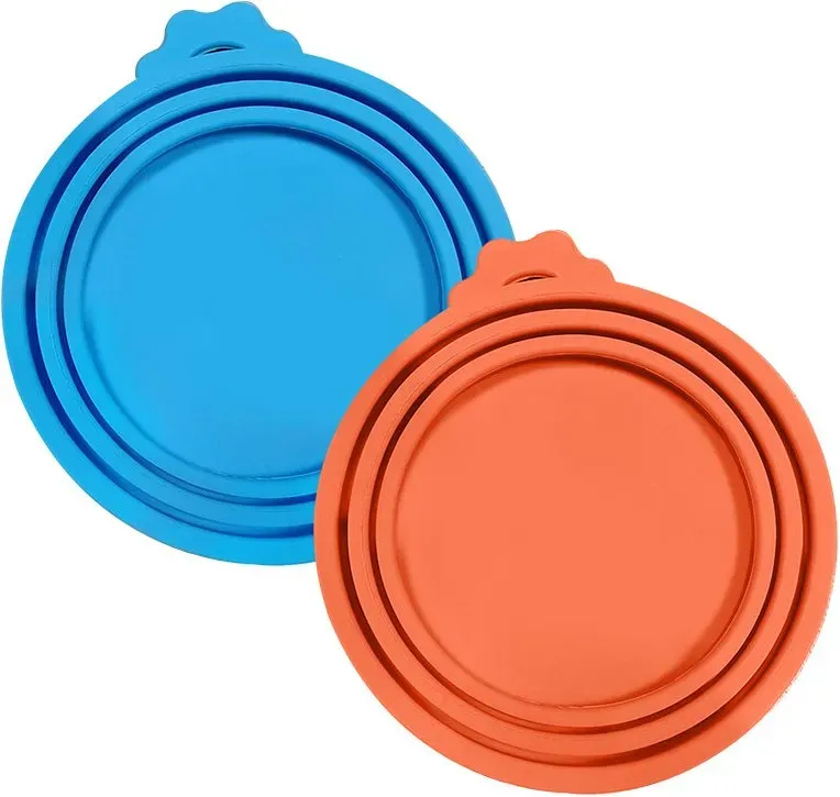 Vilscijon 2-teiliges Set: paw-förmiger Doseöffner für Katzen & verschließbare Deckel für Katzenfutter-Dosen - Blau + Orange