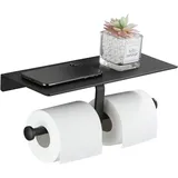 Minkurow Hygiene-toilettenpapierrollenhalter Ohne Bohren Mit Handyablage Doppelte Wandhalterung Für Badezimmer (schwarz)