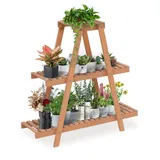 Hoclauho Pflanzenregal Holz, Blumenregal Blumentreppe für Indoor Balkon und Outdoor, Küchenregal Leiterregal Pflanzentisch Pflanzenständer Organizer, Mehrzweck-Aufbewahrungsregal (Trapezförmig)