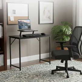 Relaxdays Schreibtisch mit Monitoraufsatz, schwarz