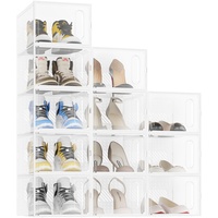 JOISCOPE Schuhaufbewahrungsboxen, 12 Stück durchsichtige & stapelbare Kunststoff-Schuhboxen mit magnetischer Tür, Trainer-Aufbewahrung mit Deckel für Damen/Herren, Transparentes Weiß