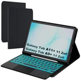 ROOFEI Für Galaxy Tab A11+/A9+ Hülle mit Tastatur - 7 Farben Beleuchtung Abnehmbare Trackpad Tablet Cover - Beleuchtete Deutsches QWERTZ Layout Tastatur für Samsung Tab A9 Plus/A11 Plus 11" 2025