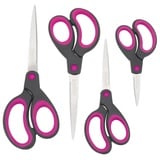 Rapesco 1575 Soft Grip Griff Scheren, Schwarz/Pink, 4 Stück