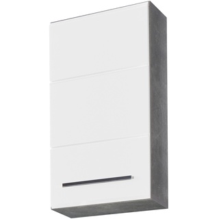 trendteam Nano weiß Beton Stone/Weiß Hochglanz - Badschrank hängend mit 2 Fächern und 1 Einlegeboden - (BxHxT) 32 x 61 x 21 cm - pflegeleicht und kratzfest