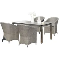 SonnenPartner 5-teilige Sitzgruppe Solana & Base 160/210x90 cm Polyrattan stone-grey Edelstahl Garte