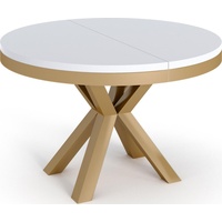 Runder Ausziehbarer Esstisch - Weiß Tisch im Loft-Stil Golden mit Metallbeinen - Industrieller Tisch für Wohnzimmer - Spacesaver - Golden - Weiß...