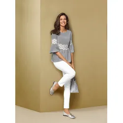Stretch-Hose HEINE, Damen, Gr. 18, Kurzgrößen, weiß, 48% Baumwolle, 45% Polyester, 7% Elasthan, Miedereinsatz:15% Elasthan, 85% Polyamid, unifarben, lang, Hosen