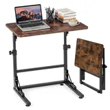 COSTWAY höhenverstellbarer klappbarer C-förmiger Betttisch Metall Holz, Pflege-/Laptoptisch, 59,5×39×51-66cm