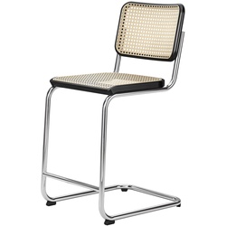 Thonet - S 32 VHT Barstuhl SH 64 cm, Chrom / Buche schwarz gebeizt / Rohrgeflecht mit Kunststoffstützgewebe