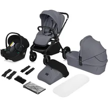 lionelo MIKA PLUS 3-in-1 Buggy 0-48 Monate bis zu 22 kg Babywagen bis zu 9 kg Kindersitz Babytrage bis zu 13 kg, Rückenlehne verstellbar, Dämpfung, 360° Räder, XXL-Verdeck
