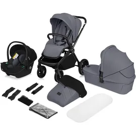 lionelo MIKA PLUS 3-in-1 Buggy 0-48 Monate bis zu 22 kg Babywagen bis zu 9 kg Kindersitz Babytrage bis zu 13 kg, Rückenlehne verstellbar, Dämpfung, 360° Räder, XXL-Verdeck