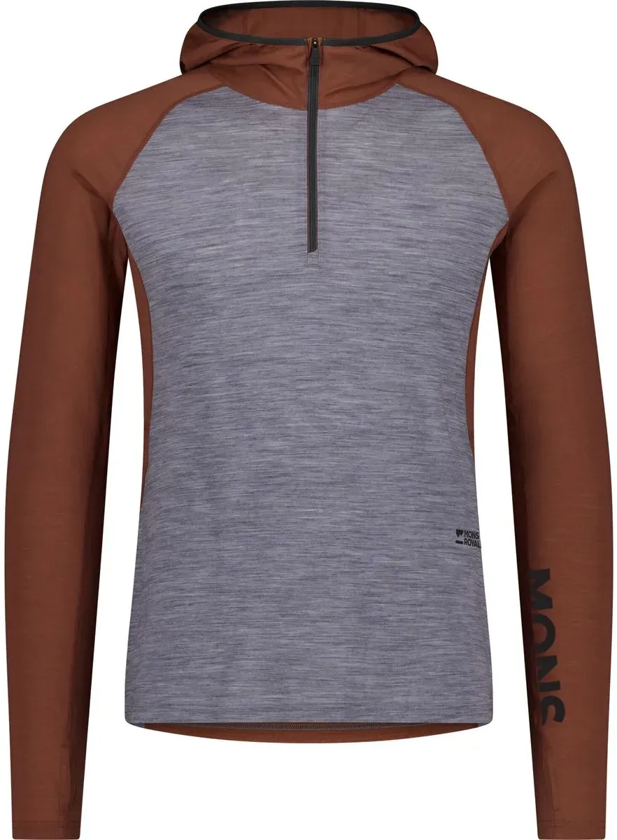 Mons Royale Mens Temple Merino Long Sleeve Hoody cinnamon / grey heather (136) M