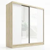 A&J MöbelLand Schwebetürenschrank SOLO 200 x 215 x 59,5 cm Beige/Weiß