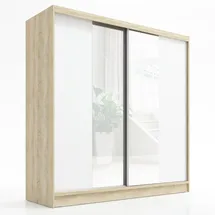 A&J MöbelLand Schwebetürenschrank SOLO 200 x 215 x 59,5 cm Beige/Weiß