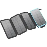 FEELLE Solar Ladegerät, 25000mAh Solar Powerbank mit Dual 3,0A USB-Ausgang & 4 Faltbaren Solarpanel Externes Akkupack Power Bank für Smartphone, Tablet, Campen und mehr (Blau)