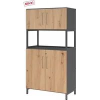hjh OFFICE PRO FlexWall Kombischrank 4OH 1offen 0,80 x 0,40 x 1,80 graphit/asteiche