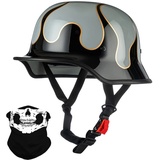 Deutsche Motorrad Halbhelme mit ECE, Jethelm Retro, Chopper Helm, Scooter-Helm, Fahrradhelm, mit Herausnehmbares Innenfutter und Schnellverschlussschnallen M~XXL 57~64CM