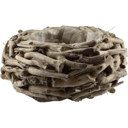 Dekokranz AM DESIGN "Kranztopf aus naturbelassenem Holz", beige (natur), H:16cm Ø:38cm, Holzwerkstoff, Dekokränze, perfekt als dekoratives Pflanzgefäß oder für saisonale Arrangements