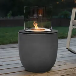 muenkel design Vagos [Ethanol Feuerstelle für den Innen- und Außenbereich]: Beton, grau - ohne Schutzhülle