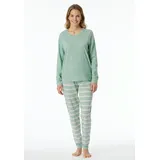 SCHIESSER Damen Schlafanzug Lang mit Bündchen Baumwolle-Nightwear Pyjamaset, Grün-Mel_181746, 36