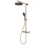 Schulte - Duschsystem Duschmaster Rain mit Sicherheits-Thermostat, Kopfbrause rund extra-flach, mit Handbrause: Farbe: Kupferoptik