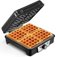 Waffeleisen für 4 Belgische Waffeln,1200W Waffelautomat mit Anti-Überlauf, Bräunungsregler, Antihaft-Platten & Kontrollleuchten