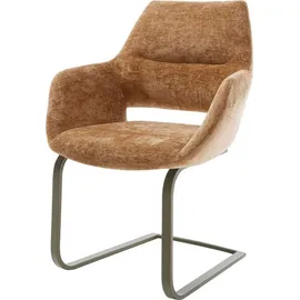 DeLife Freischwinger Yago-Flex mit Armlehnen Chenille Rost Freischwinger flach Effektfinish Titan Taschenfederkern, Esszimmerstühle