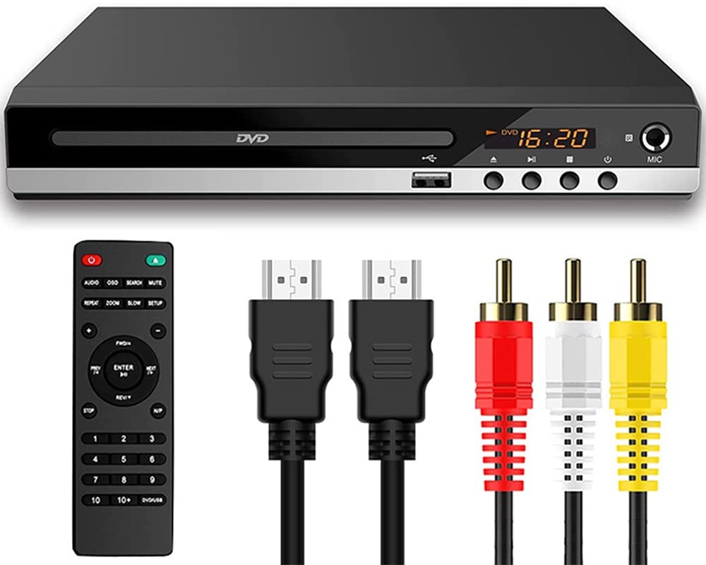 DVD-Player, Puseky HDMI DVD-Player für Smart-TV, unterstützt 1080P Full HD, mit HDMI- und AV-Kabel, CD-VCD-Player, USB-Multifunktions-Player mit Fernbedienung für Heim-Stereoanlage