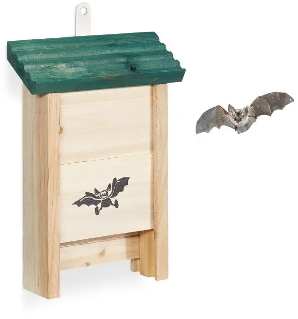 Relaxdays Fledermauskasten mit grünem Dach Dunkelgrün,Hellbraun