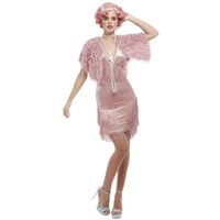 Deluxe 20s Vintage Pink Flapper Costume, Dress & Stole, (L)