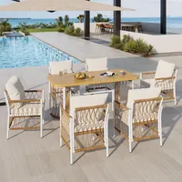 Flieks Gartenmöbel-Set 6 Sitzer, 6 Gartenstühle mit Esstisch, Gartenlounge-Set 7-tlg., Rattan Gartengarnitur Outdoor-Möbel-Sets, Beige - Beige